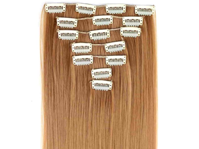 Extensions de cheveux à clips couleur blond foncé
