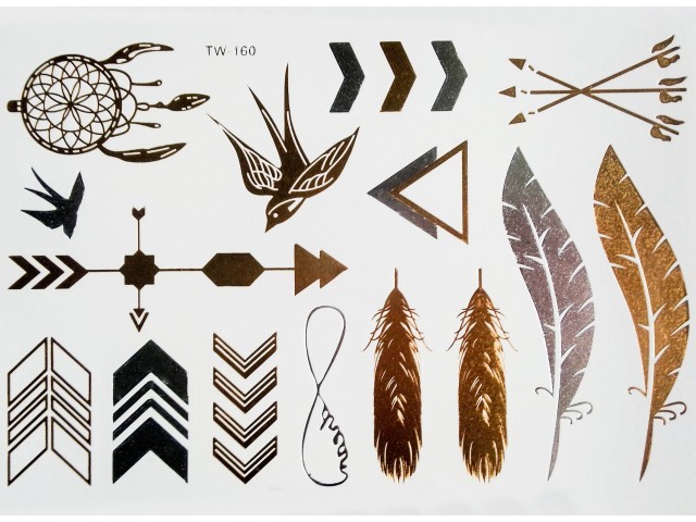  Pocahontas Kit tatouage temporaire métallique - Body Art - Argent/Or 