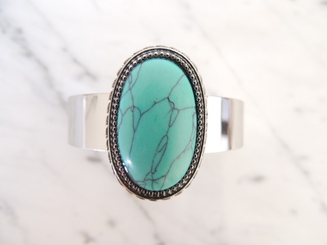 Bracelet manchette à grande pierre ajouré turquoise